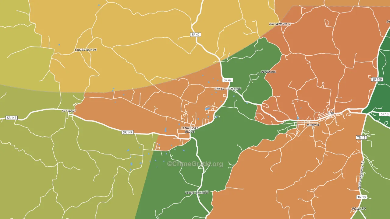 Tennessee Ridge, TN Map of Drug-Related Crime Rates