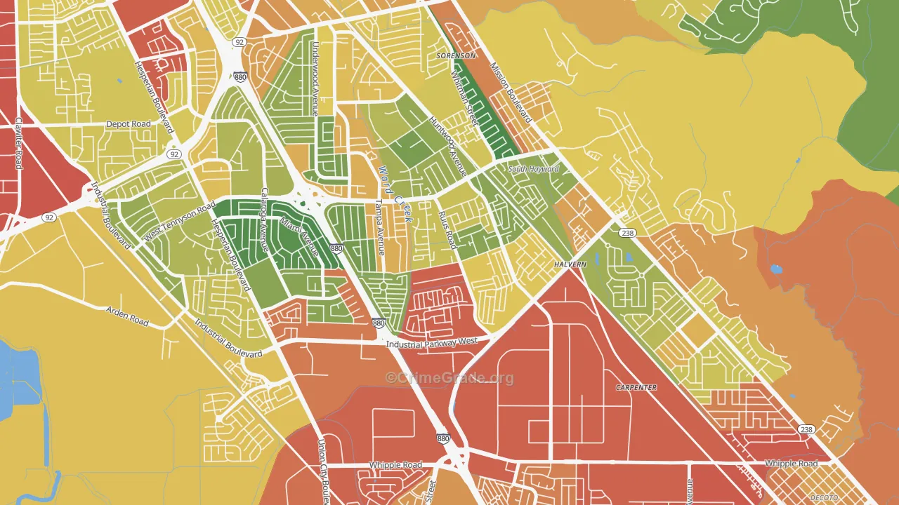 Tennyson-Alquire, Hayward, CA Map of Drug-Related Crime Rates