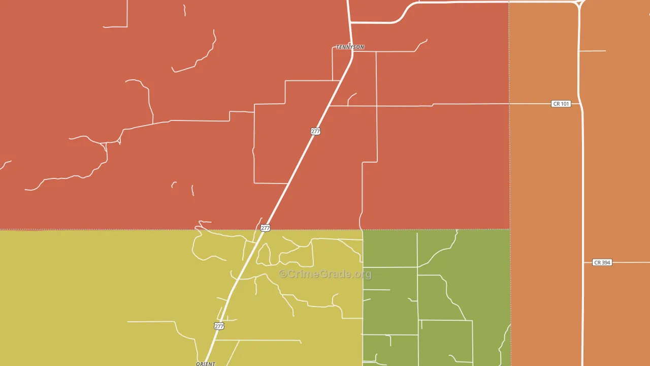 Tennyson, TX Map of Drug-Related Crime Rates