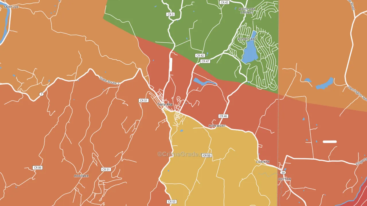 Terra Alta, WV Map of Drug-Related Crime Rates