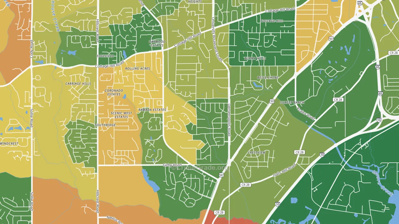 Terrace Hills, Mobile, AL Map of Drug-Related Crime Rates