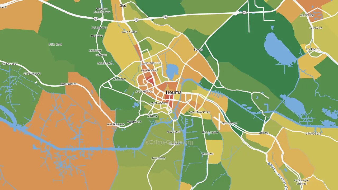 Terrebonne Parish, LA Map of Drug-Related Crime Rates