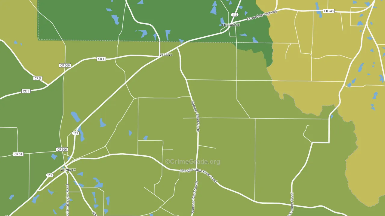 Terrell, GA Map of Drug-Related Crime Rates