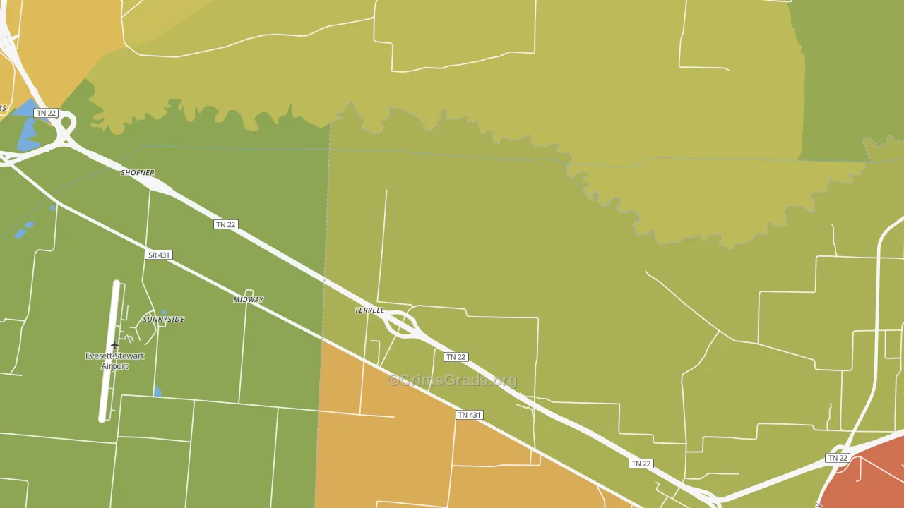 Terrell, TN Map of Drug-Related Crime Rates