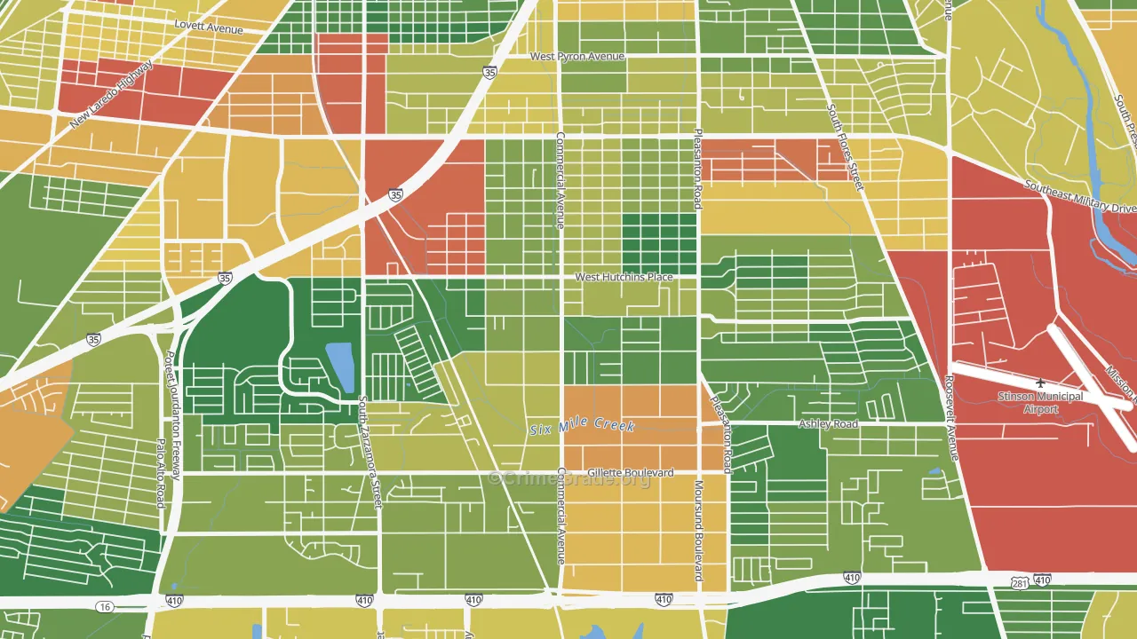 Terrell Wells, San Antonio, TX Map of Drug-Related Crime Rates