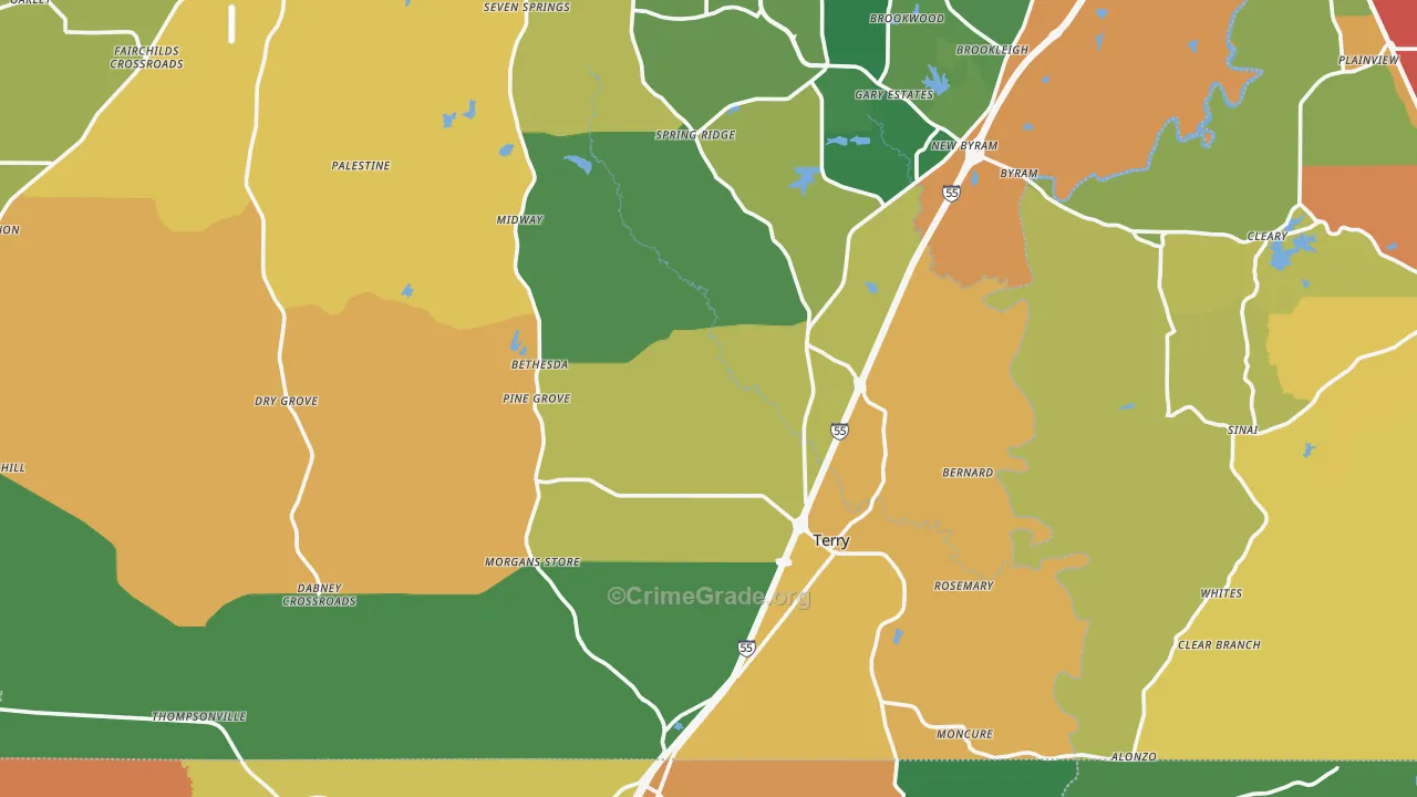 Terry, MS Map of Drug-Related Crime Rates