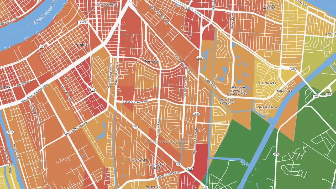 Terrytown, LA Map of Drug-Related Crime Rates