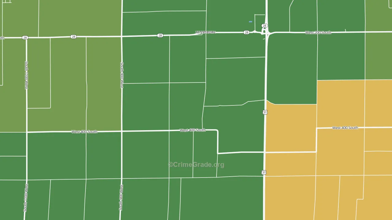 Tetersburg, IN Map of Drug-Related Crime Rates