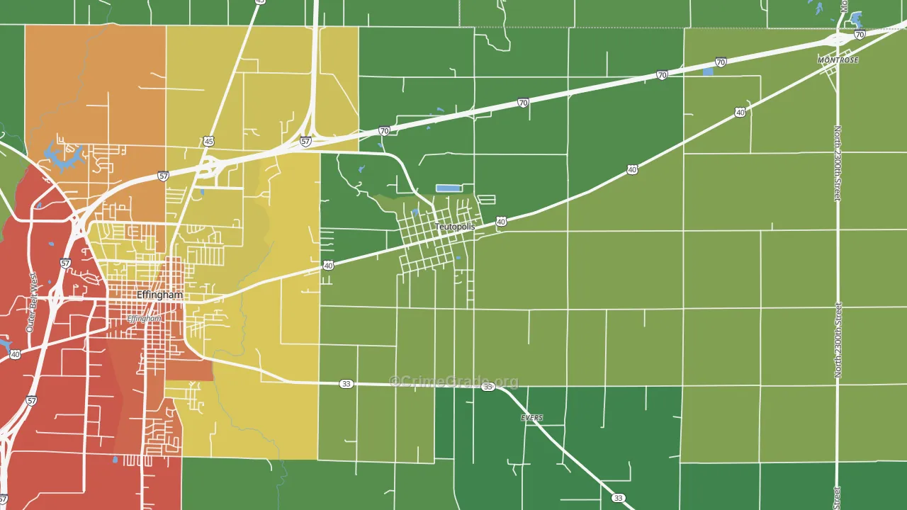 Teutopolis, IL Map of Drug-Related Crime Rates