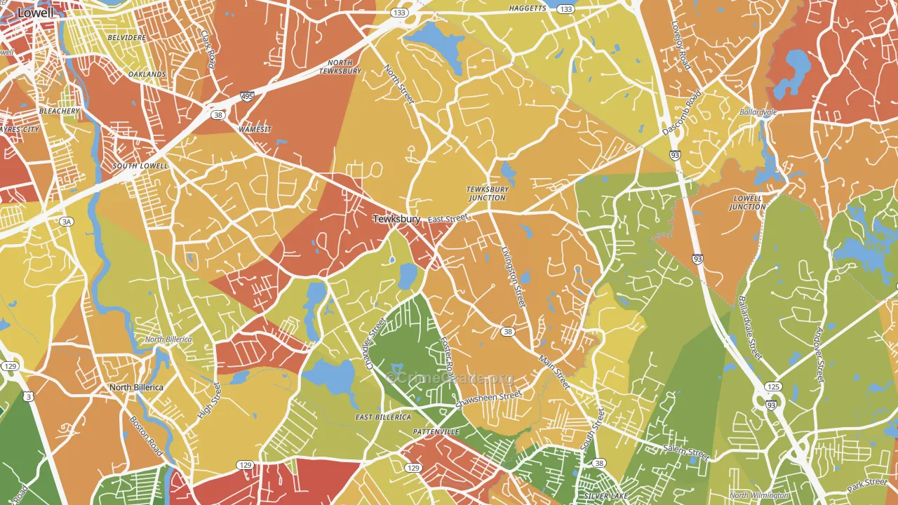 Tewksbury, MA Map of Drug-Related Crime Rates