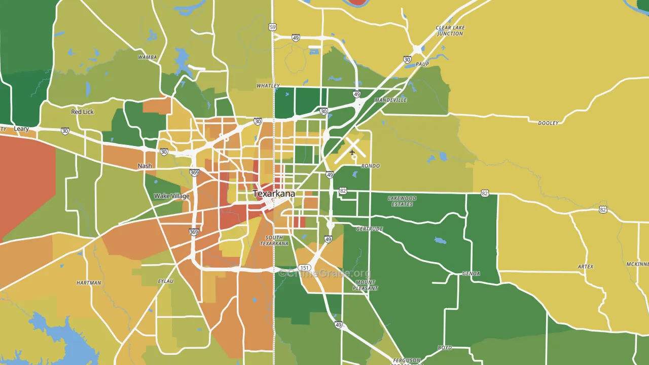 Texarkana, AR Map of Drug-Related Crime Rates