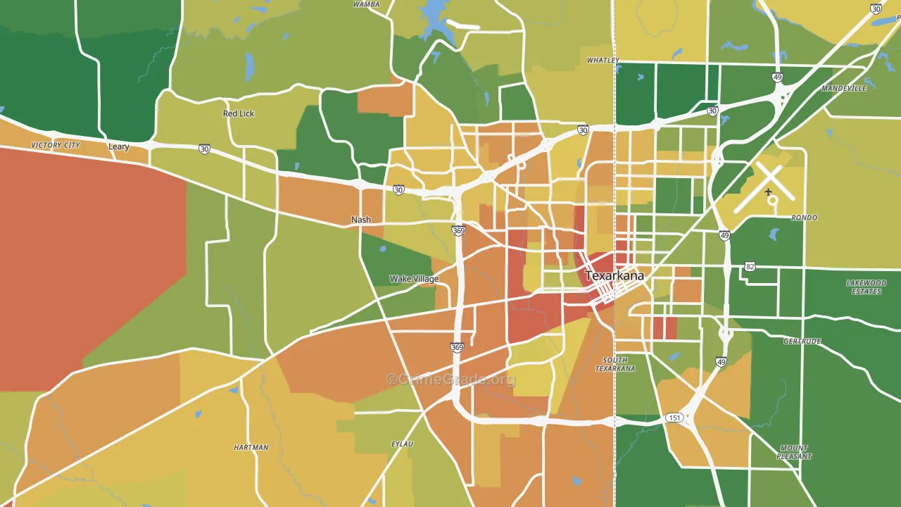 Texarkana, TX Map of Drug-Related Crime Rates