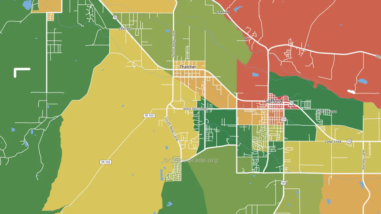 Thatcher, AZ Map of Drug-Related Crime Rates