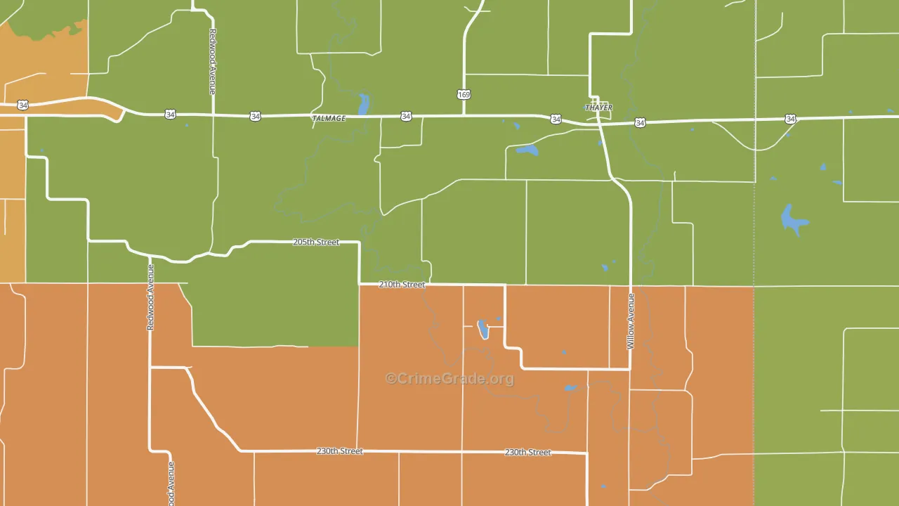 Thayer, IA Map of Drug-Related Crime Rates