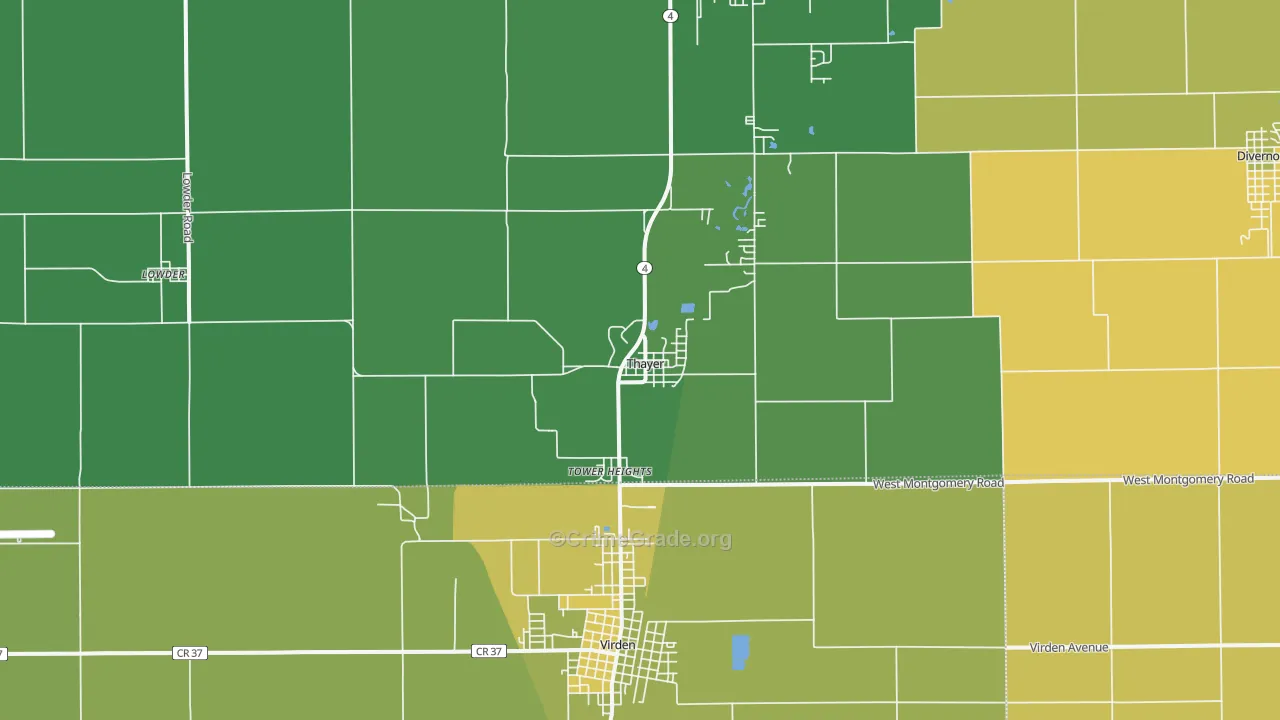 Thayer, IL Map of Drug-Related Crime Rates