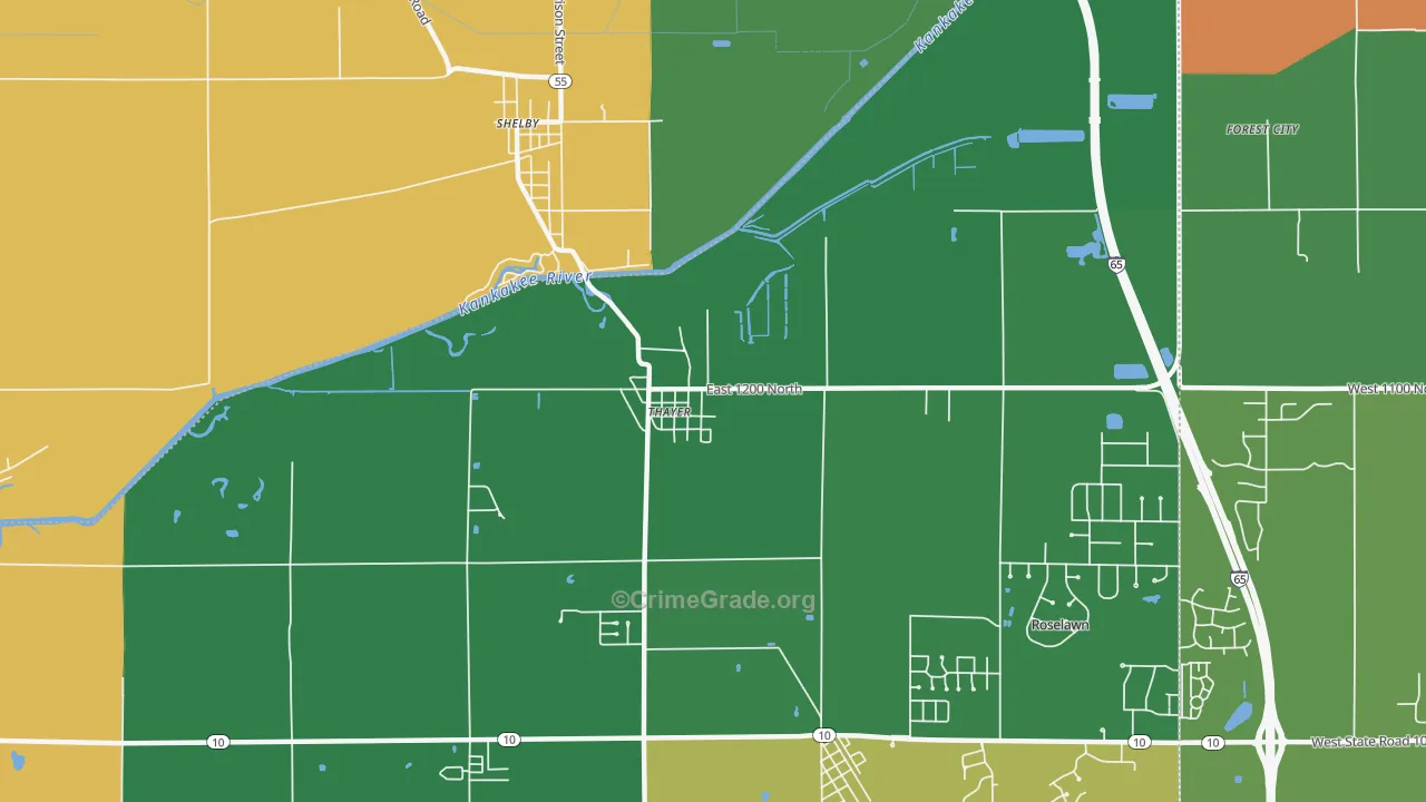 Thayer, IN Map of Drug-Related Crime Rates