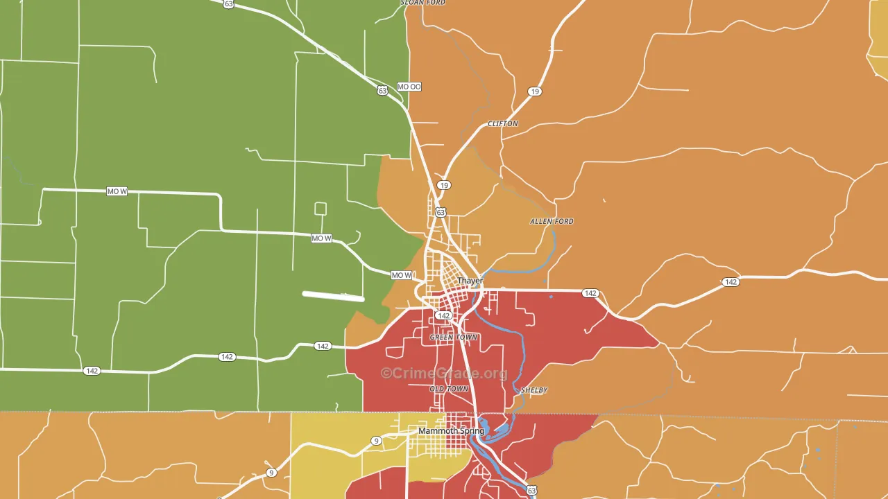Thayer, MO Map of Drug-Related Crime Rates