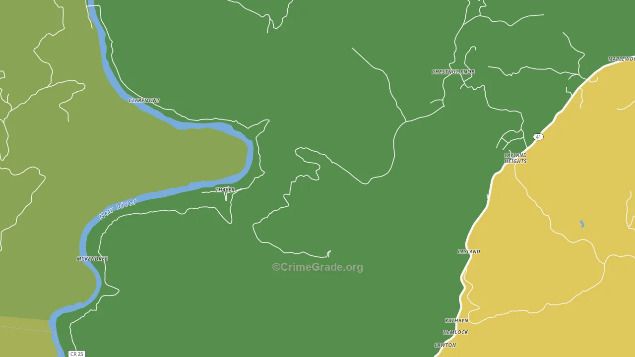Thayer, WV Map of Drug-Related Crime Rates