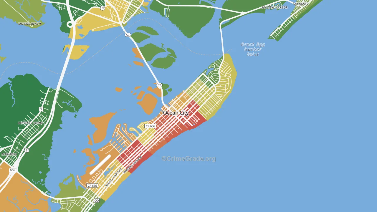 The Gardens, Ocean City, NJ Map of Drug-Related Crime Rates
