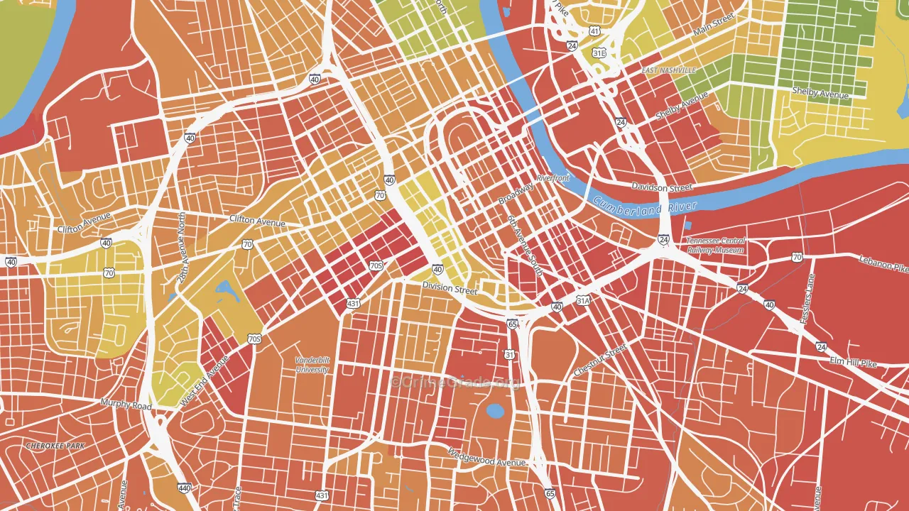 The Gulch, Nashville, TN Map of Drug-Related Crime Rates