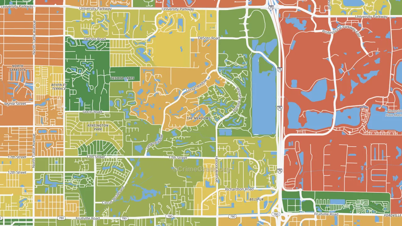 The Meadows, Sarasota, FL Map of Drug-Related Crime Rates