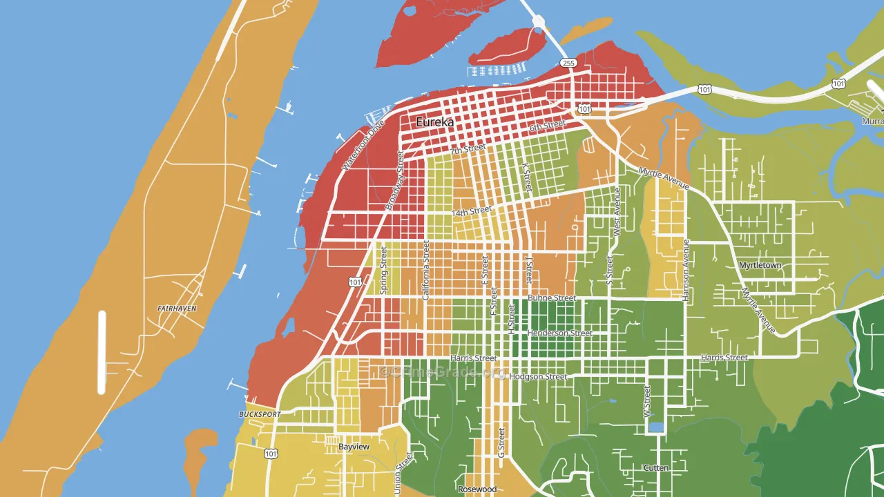 The West Side, Eureka, CA Map of Drug-Related Crime Rates