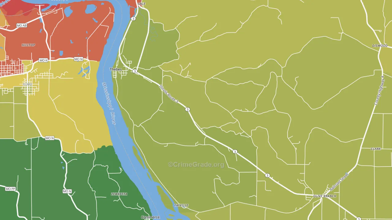 Thebes, IL Map of Drug-Related Crime Rates