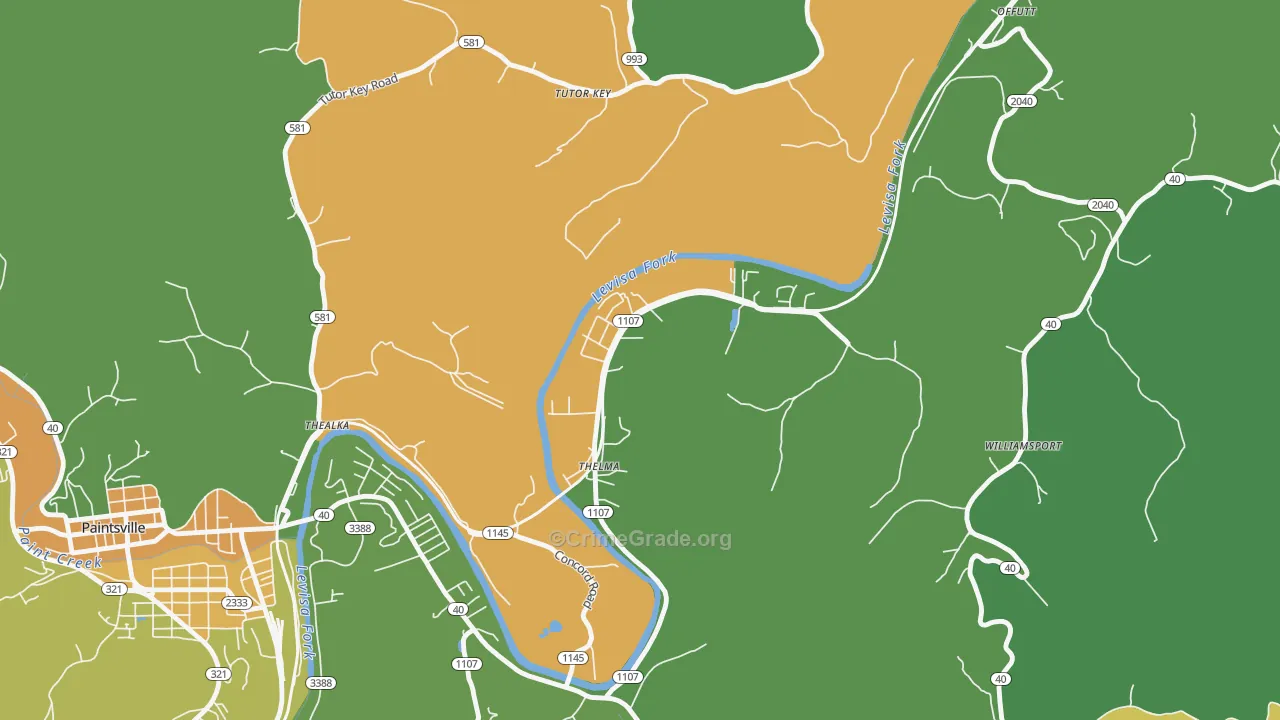 Thelma, KY Map of Drug-Related Crime Rates