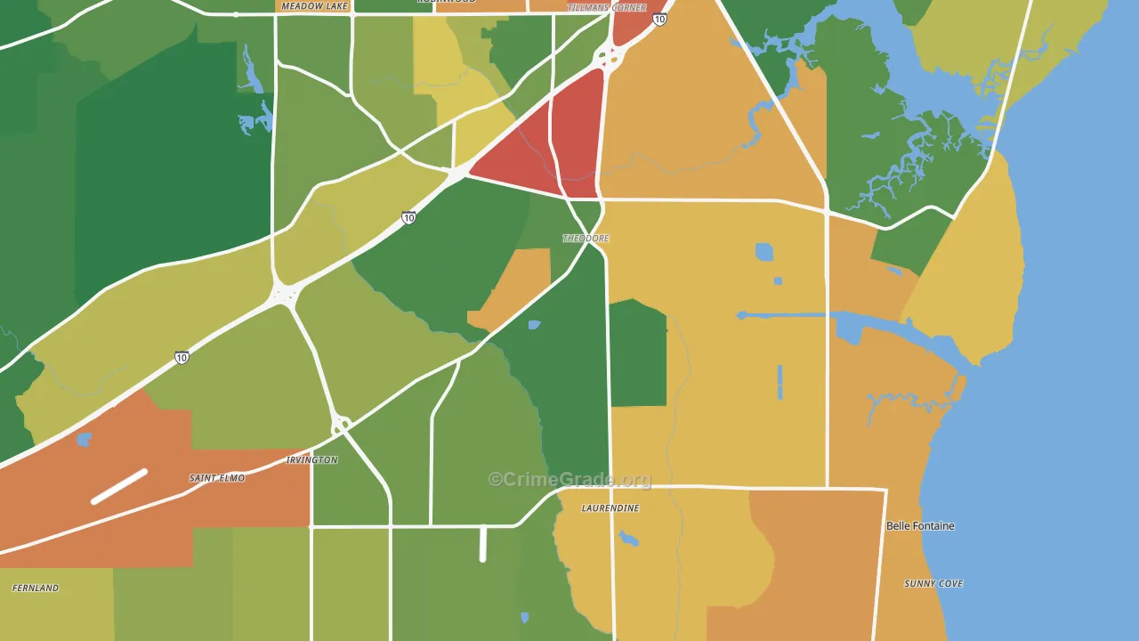 Theodore, AL Map of Drug-Related Crime Rates