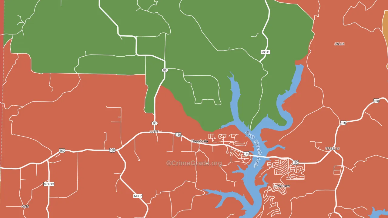Theodosia, MO Map of Drug-Related Crime Rates