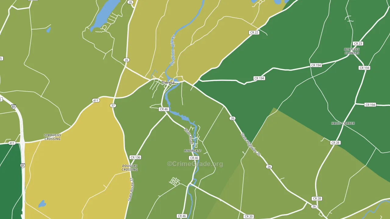 Theresa, NY Map of Drug-Related Crime Rates