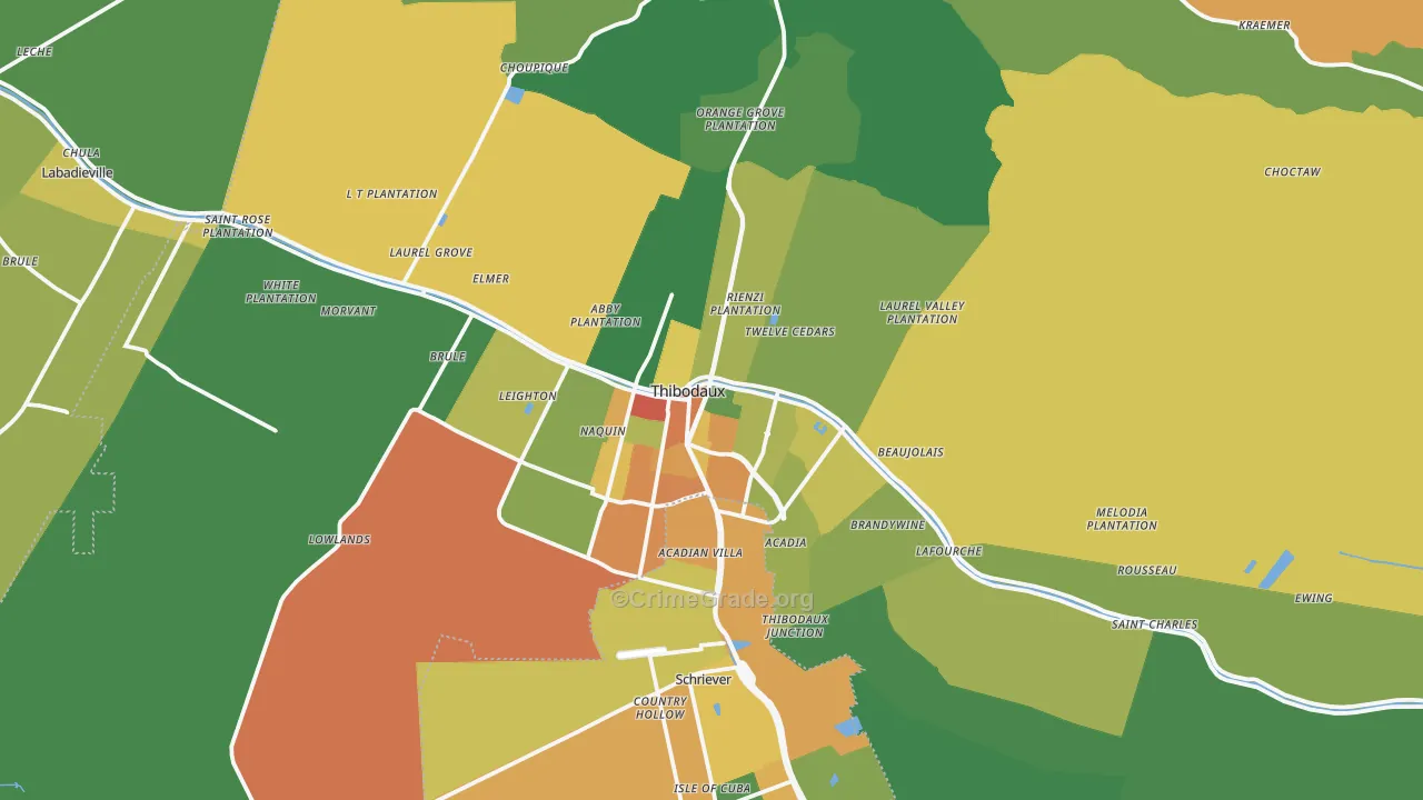 Thibodaux, LA Map of Drug-Related Crime Rates