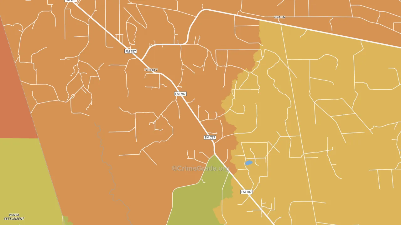 Thicket, TX Map of Drug-Related Crime Rates