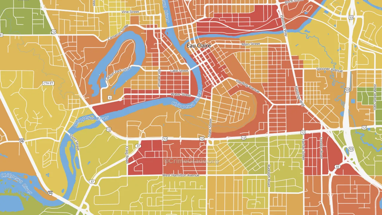Third Ward, Eau Claire, WI Map of Drug-Related Crime Rates