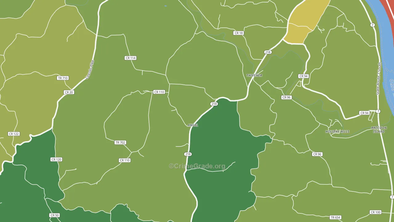 Thivener, OH Map of Drug-Related Crime Rates