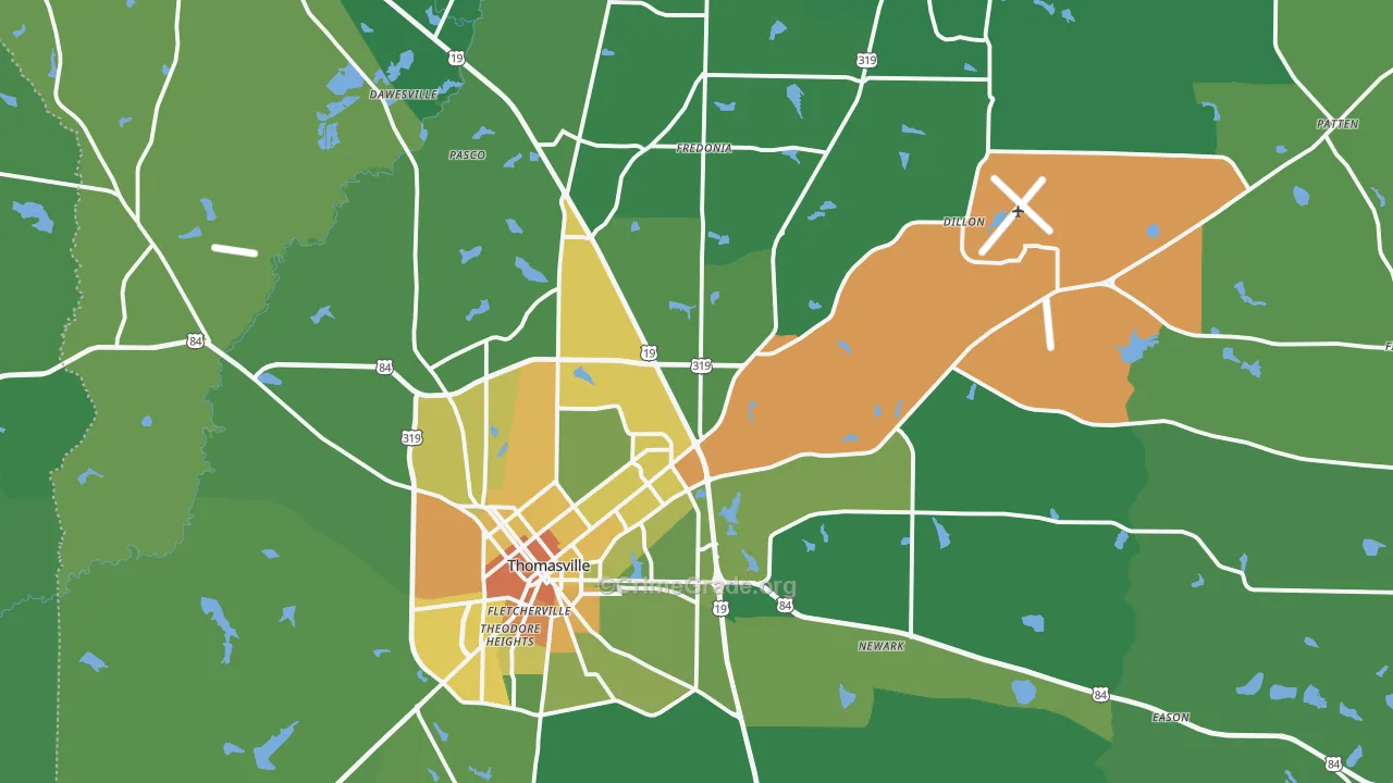 Thomas County, GA Map of Drug-Related Crime Rates