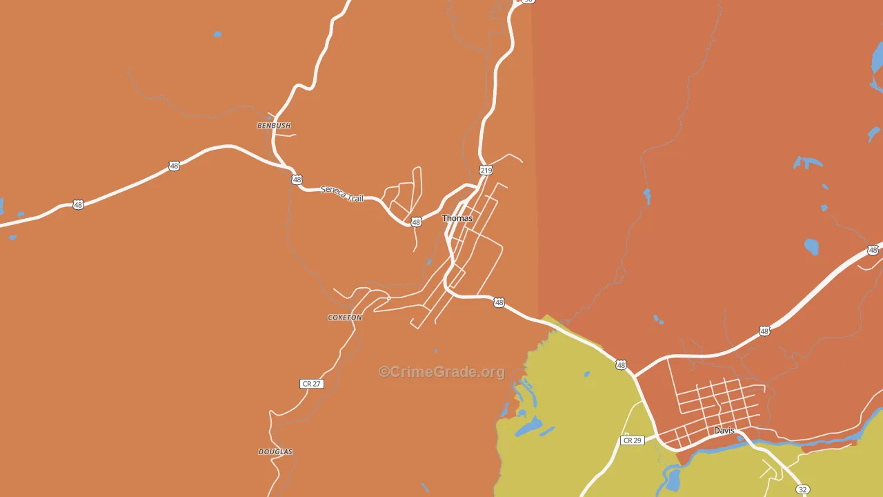 Thomas, WV Map of Drug-Related Crime Rates