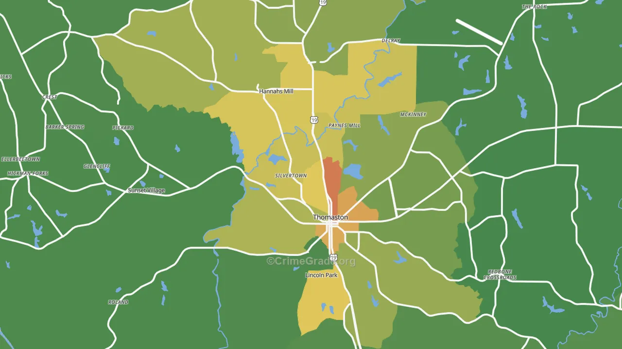 Thomaston, GA Map of Drug-Related Crime Rates