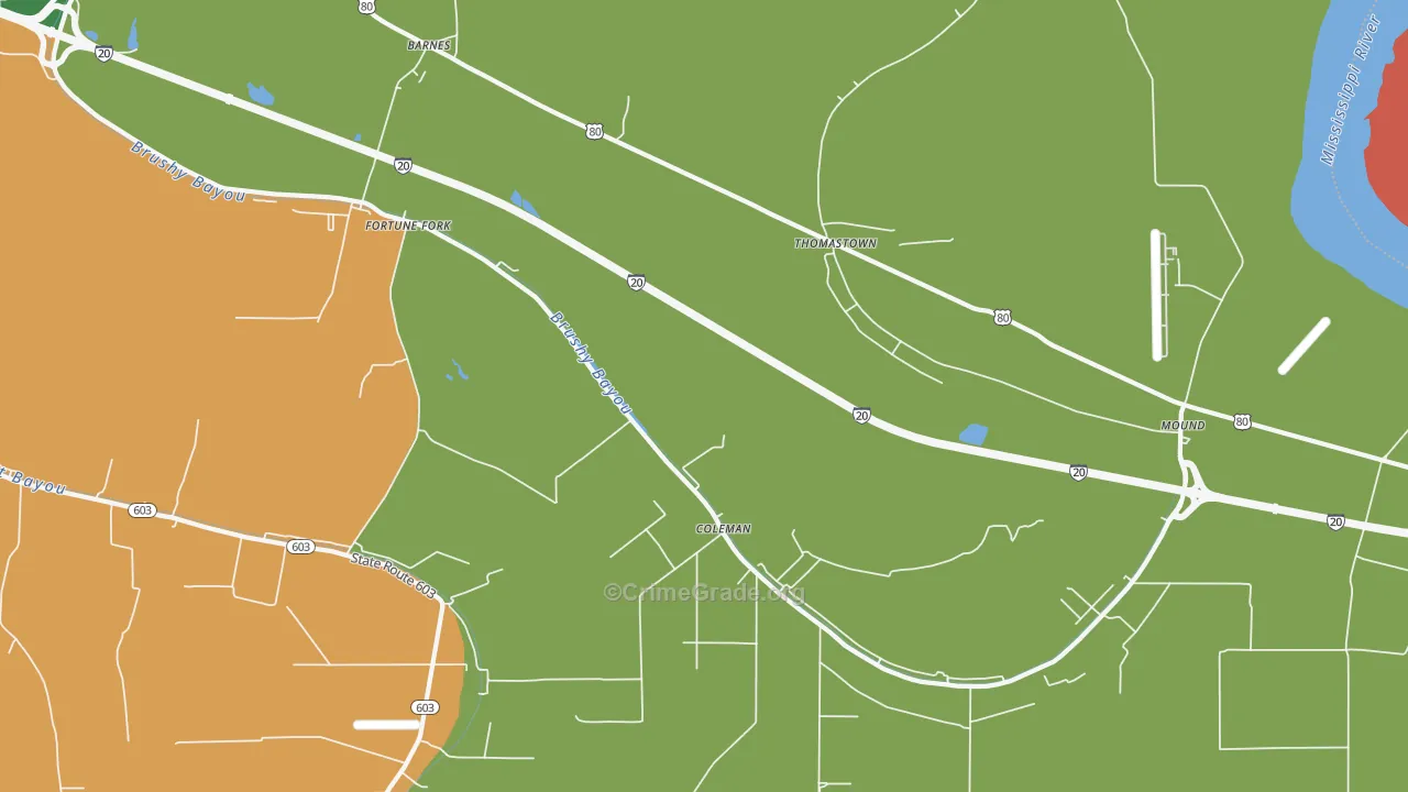 Thomastown, LA Map of Drug-Related Crime Rates