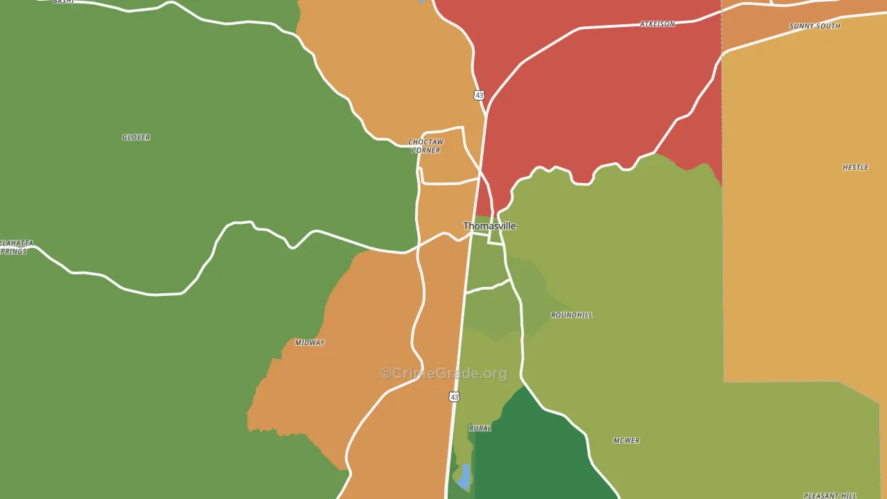 Thomasville, AL Map of Drug-Related Crime Rates