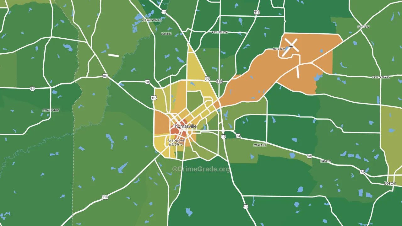 Thomasville, GA Map of Drug-Related Crime Rates