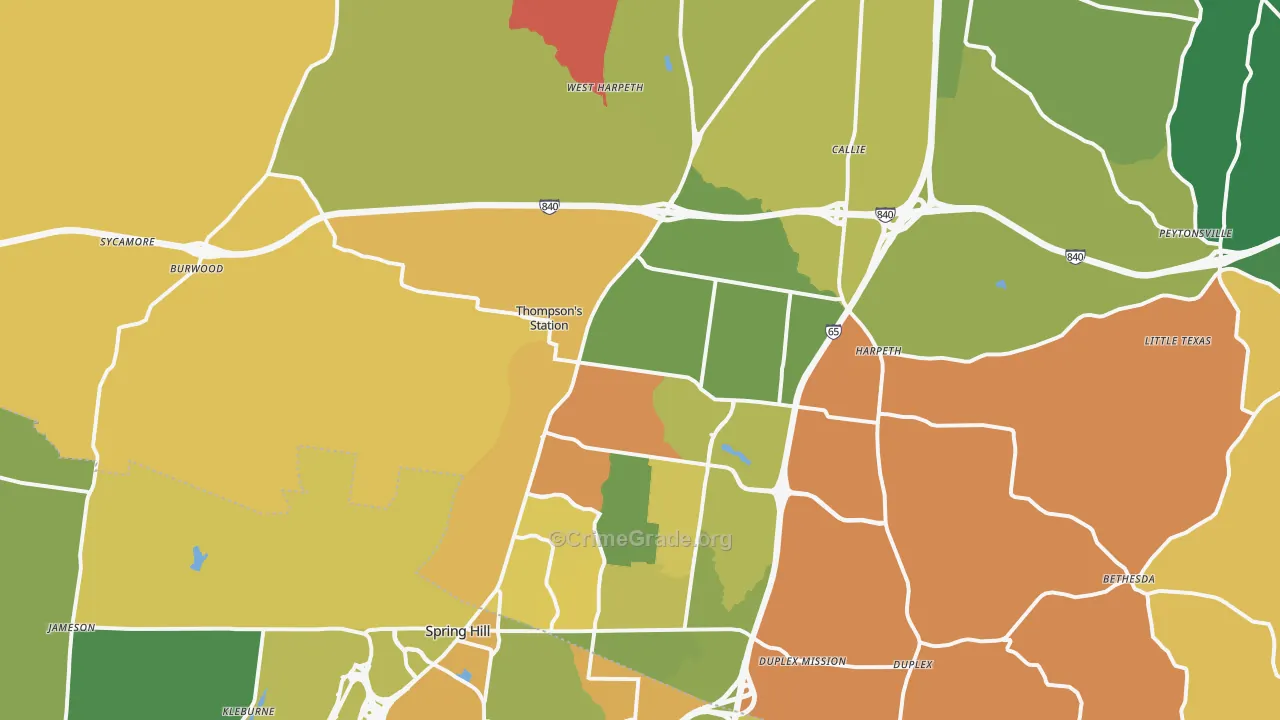 Thompsons Station, TN Map of Drug-Related Crime Rates