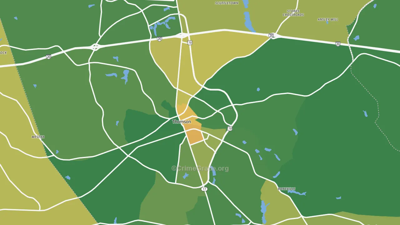 Thomson, GA Map of Drug-Related Crime Rates