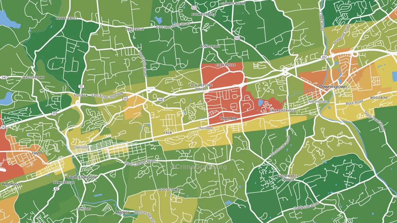 Thorndale, PA Map of Drug-Related Crime Rates