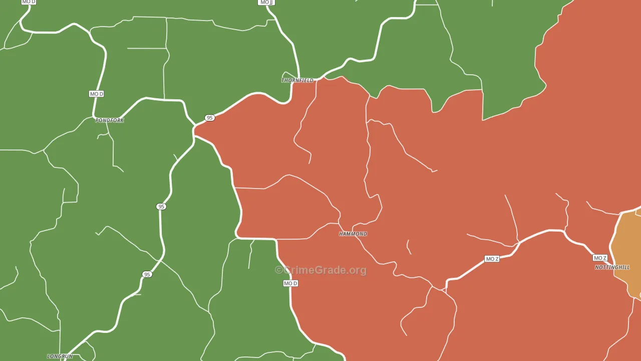 Thornfield, MO Map of Drug-Related Crime Rates