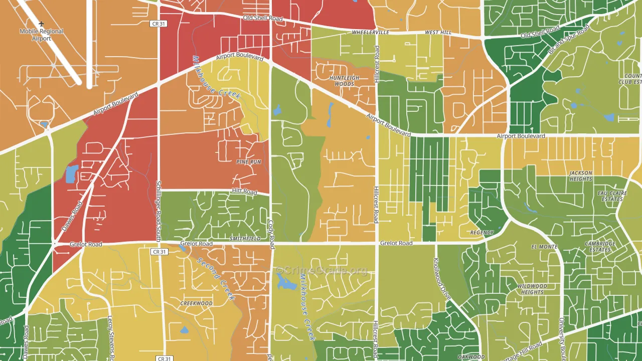 Thornhill, Mobile, AL Map of Drug-Related Crime Rates