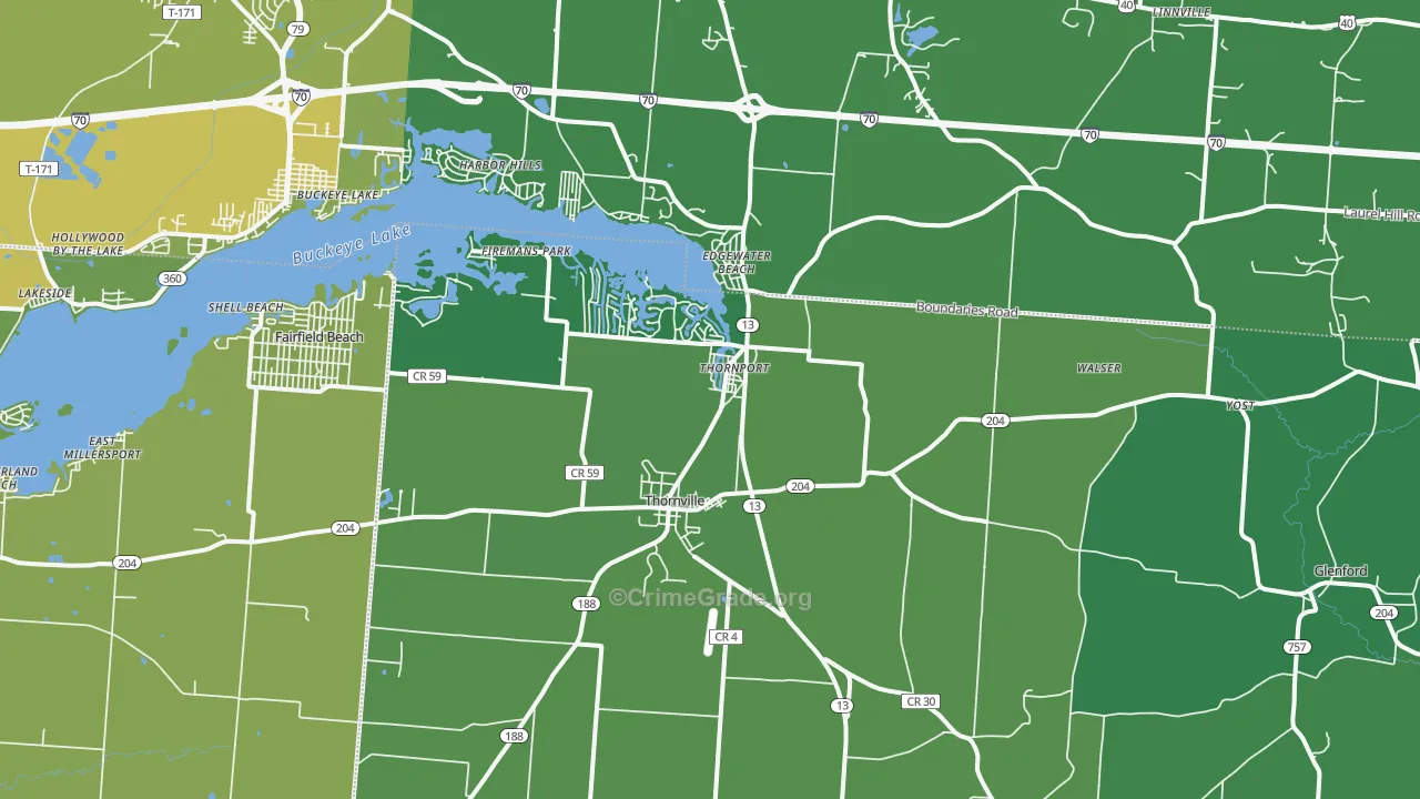 Thornville, OH Map of Drug-Related Crime Rates