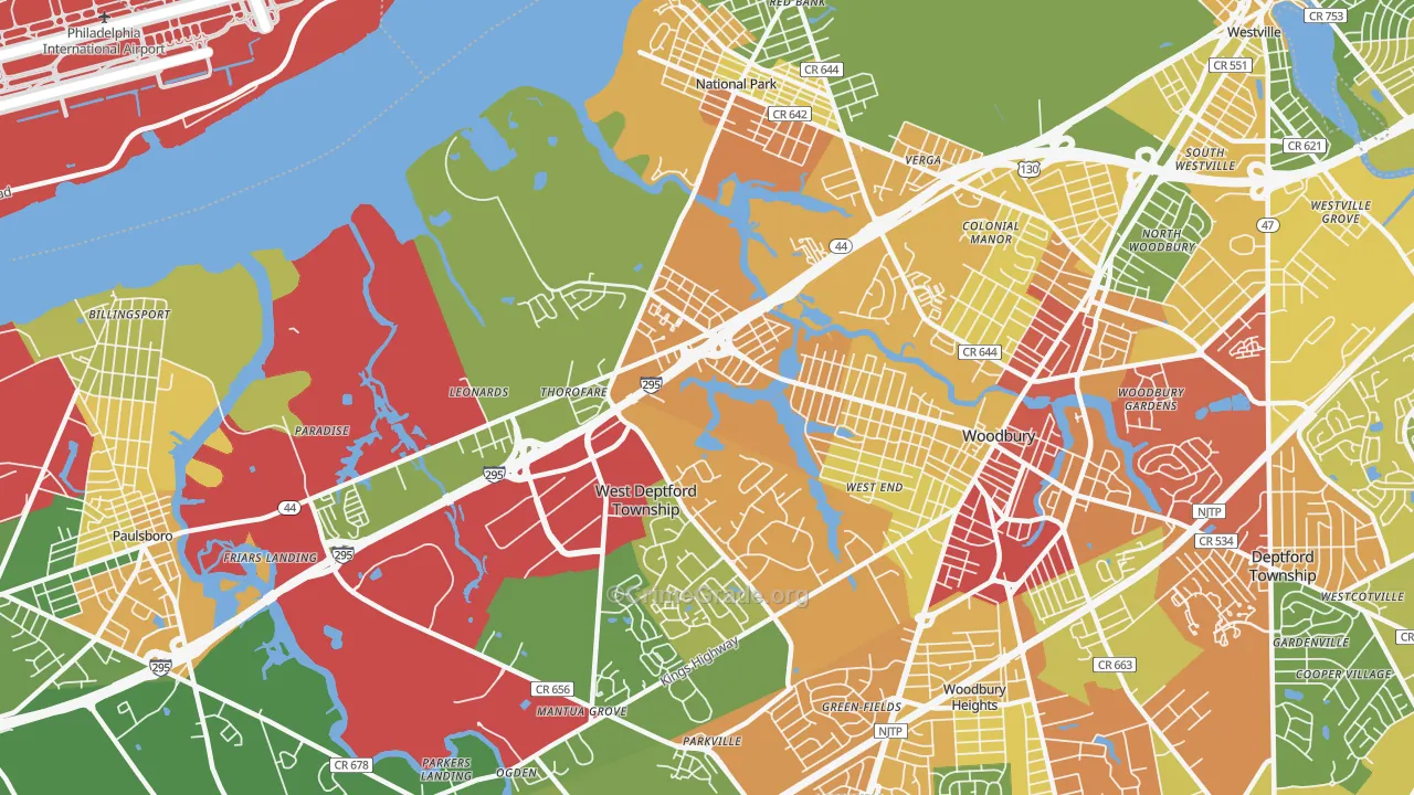 Thorofare, NJ Map of Drug-Related Crime Rates
