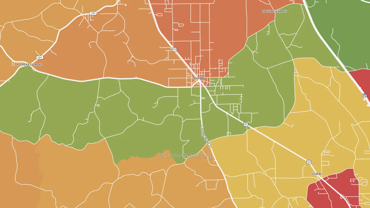 Thorsby, AL Map of Drug-Related Crime Rates