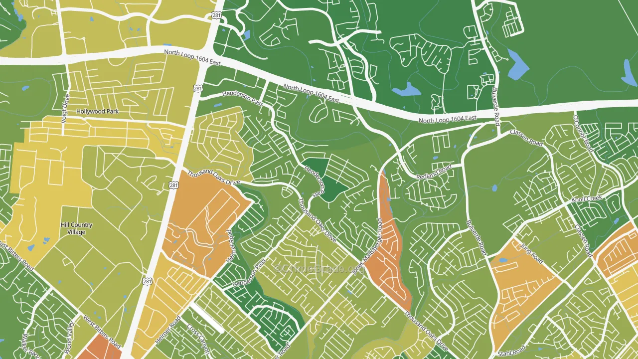 Thousand Oaks, San Antonio, TX Map of Drug-Related Crime Rates